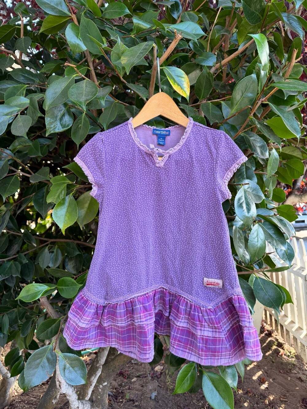 Naartjie Kids Plaid Purple Floral Drop Waist Dress